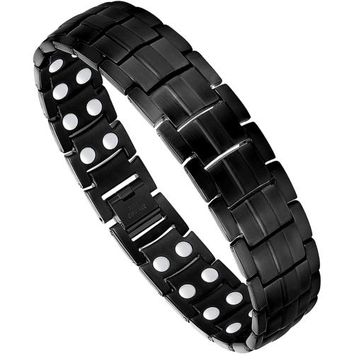 Feraco Magnetic Bracelet for Men Titanium Steel Bracelets with Double Row Magnets Adjustable (Black)