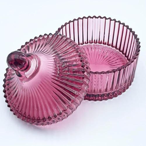Colorful Glass Jar With Lid,Candy Cookie Dish,Jewelry Box,Christmas Burgundy Decor,Decorative Jars(Purplish Red)