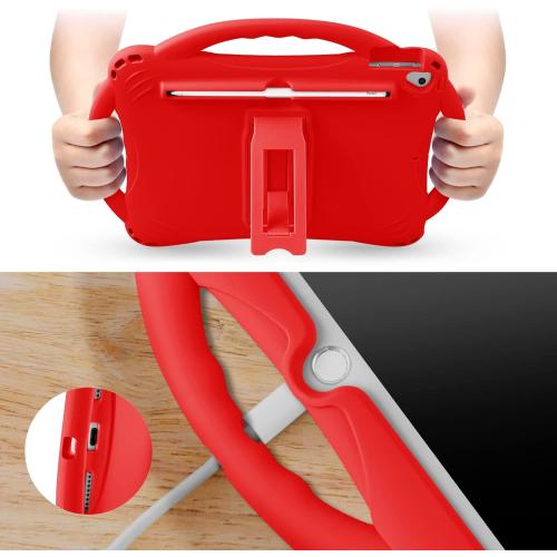 TopEsct Kids Case for iPad 10.2 inch - Shockproof Silicone Cover with Tempered Glass Screen Protector and Strap - Compatible with iPad 9th/8th/7th Gen (2021)(Red)