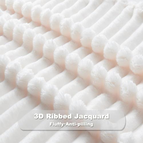 NEWCOSPLAY Super Soft Throw Blanket Ivory Premium Silky Flannel Fleece 3D Ribbed Jacquard Lightweight Bed Blanket All Season Use (Ivory Ribbed, Throw(50x60))