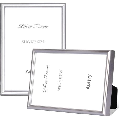 5x7 Picture Frame Set of 2, Silver Brushed Modern Simple Thin Aluminum Metal Photo Frame with HD Real Glass, Display for Tabletop and Wall Collage, 2 Pack