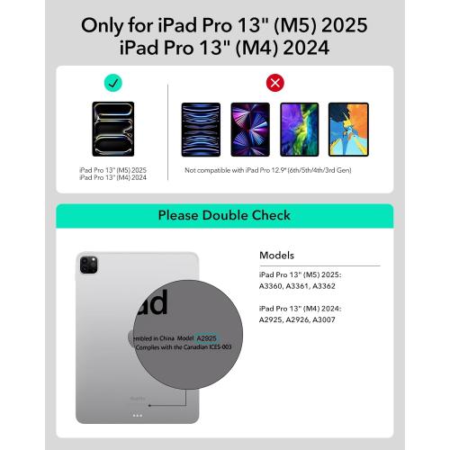 ESR iPad Pro 13 Inch Case with Keyboard (M5/M4, 2025/2024), iPad Pro 13 Keyboard Case with Easy-Set Magnetic Stand, Portrait/Raised Modes for iPad Pro 13, Removable, Rebound 360 Series, Black