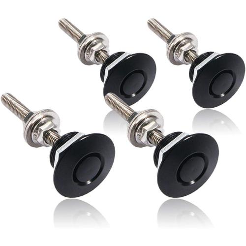 Universal Aluminum Vehicle Hood Pins - License Plate Lock Clip, Push Button Bonnet, Quick Release Lock Latch Bumper, Diameter 1.25 inch (Black, Pack of 8)