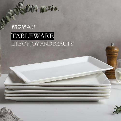 Rectangular Serving Platter Set, 12 Inch Large Serving Plates, Stackable Serving Tray for Wedding, Ceramic White Serving Platters for Entertaining, Dishwasher & Oven Safe, Gift for Housewarming (4PCS)