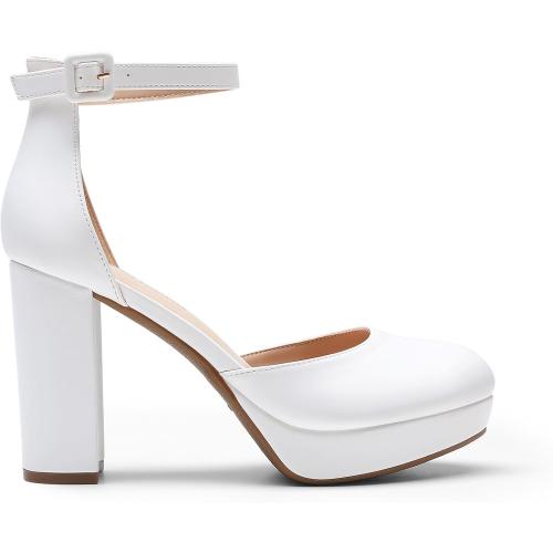 DREAM PAIRS Women's Platform Chunky High Heels Closed Toe Block Ankle Strap Dress Bridal Party Wedding Shoes