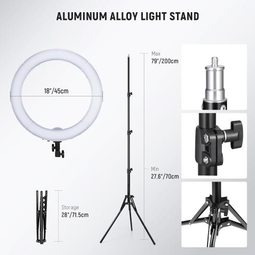 NEEWER 55W 18/45cm Ring Light Kit [New Version], 5600K Dimmable LED Ringlight Tripod Stand Phone Holder for iPhone Selfie Makeup Lash Tattoo Studio Photo Video Recording Photography Lighting, RL-18