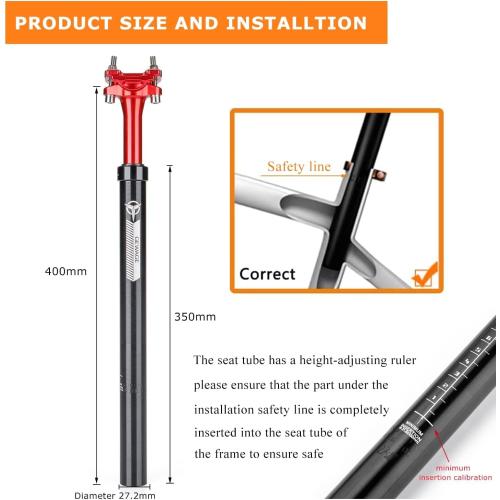 Suspension Seatpost for Bicycles - 27.2/30.9/31.6 X 400mm Shock Absorbing Bike Seatposts - Lightweight Aluminum Alloy Seat Post for Mountain Road Bike BMX eBike