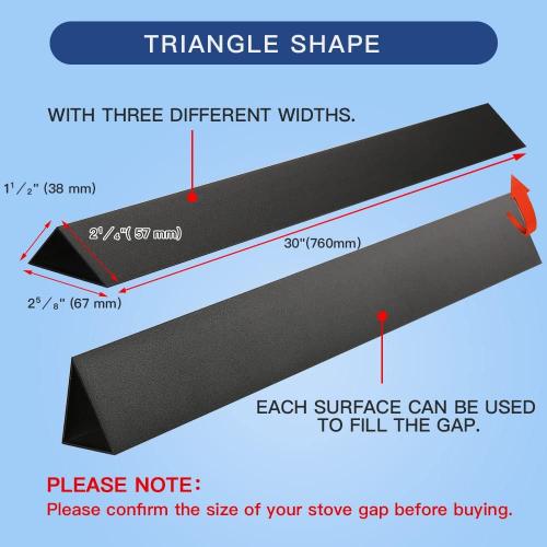 Black Slide-in Range Rear Filler Kit Black, Universal Triangular Fill Strip, Top Trim Kit Between Stove and Wall for Whirlpool & Most Brand, Aluminum Gap Cover, 30 Long