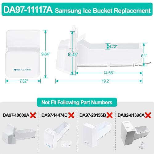 Upgraded DA97-11117A Refrigerator Ice Bin Replacement Compatible with Samsung Refrigerator Ice Maker Tray & Auger Assembly RF4287HARS,RFG296HDB, RFG297AARS,RFG298HDRS Ice Bucket Replacement Parts