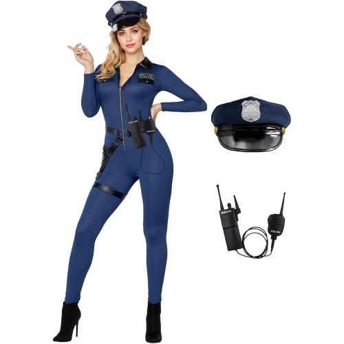 Women Large Police Costume,Cop Costume Outfit for Adult Police Officer Romper Costume Halloween Cosplay Party Events