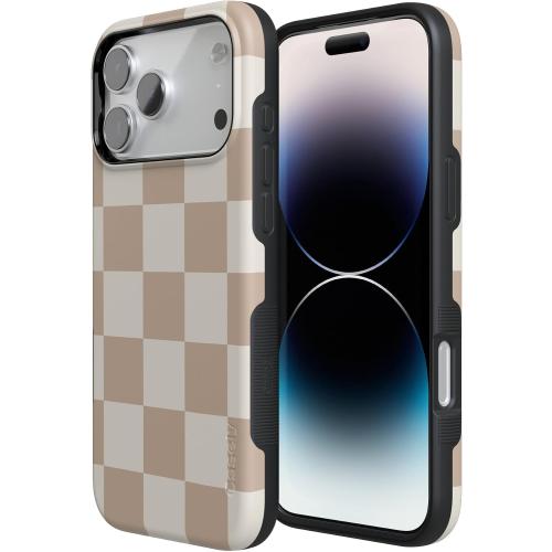 Casely iPhone 17 Pro Max Case | Fit Check | Neutral Checkerboard | Bold Protective Design | Compatible with MagSafe