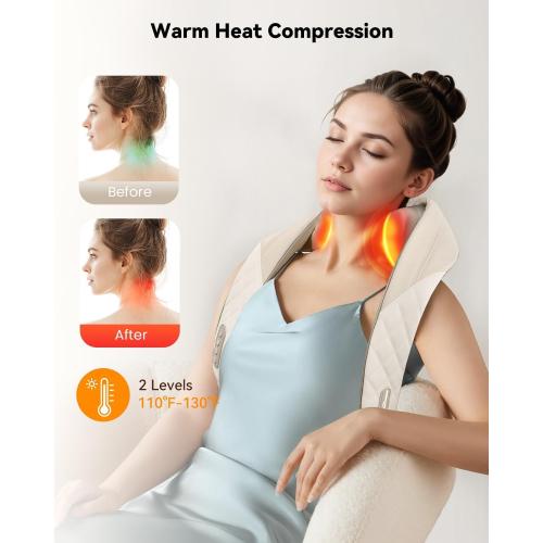 Snailax Cordless Neck Massager with Heat, Kneading Neck and Shoulder Massager Deep Tissue, Shiatsu Back Pillow, 2 Heating Levels,Gifts for Mom Dad