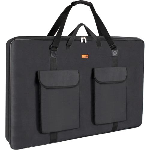 TreochtFUN Art Portfolio 23 X 31in Artist Bag A2 Heavy Duty Portfolio Folder for Artwork with Shoulder Strap, Art Supply Bag for Large Painting Board Supplies (Black)