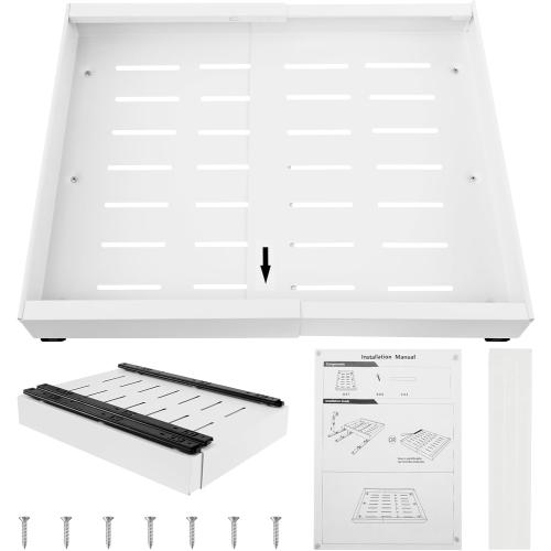 Expandable Cabinet Organizer - Quiet Sliding Pull Out Shelves 12.6-20.5 for Kitchen (White)