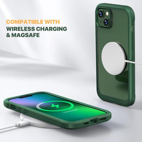 Diaclara Designed for iPhone 13 Case, Full Body Rugged with Built-in Touch Sensitive Anti-Scratch Screen Protector, Soft TPU Bumper Case for iPhone 13 6.1 (Green and Clear)