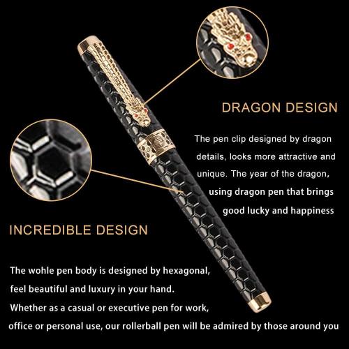 Stunning Luxury Rollerball Pen with 24K Gold Trim,Switzerland Tip with Black Ink Refills, Perfect Roller Ponit Pen Gift Set for Men Women, Fancy Writing Set for Business,Black
