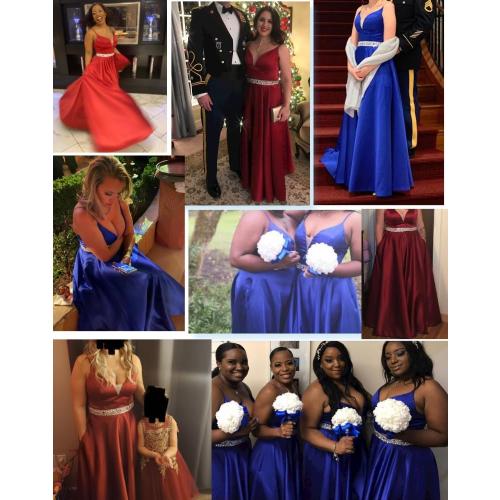 Yexinbridal Satin Prom Dresses Long for Women 2026 Spaghetti Straps Beaded V-Neck Formal Evening Party Gowns size 16