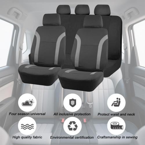 Car Seat Cover Full Sets, 9PCS Waterproof Vehicle Front and Rear Split Bench Covers with 3D Foam Back Support, Breathable Auto Seat Protective Accessories, Universal for SUV RV Truck (Gray)