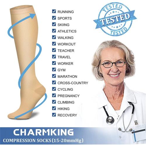 CHARMKING Compression Socks for Women & Men Circulation (3 Pairs) 15-20 mmHg is Best Support for Athletic Running Cycling