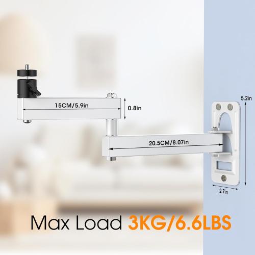 Universal White Projector Mount, Foldable, Adjustable Tilt & Swivel, 360Adjustable, Wall Mount, Supports Projectors Up to 6.6 lbs