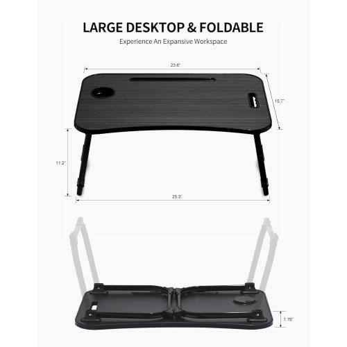 Laptop Bed Desk, Foldable Lap Desk, Portable Lap Table, Laptop Stand with Cup Holder & Tablet Slot & Lifting Handle for Working Writing Drawing & Eating - Black