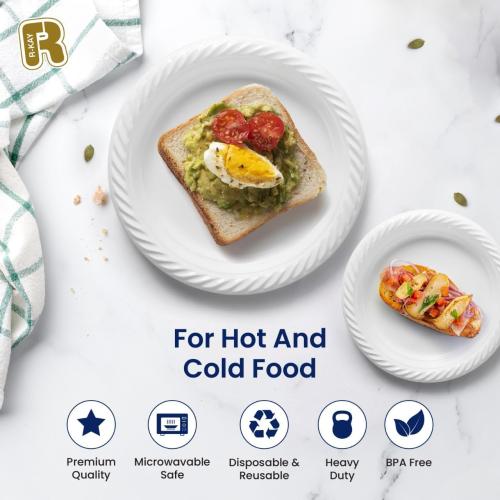 100 Pack 6 Inch White Plastic Plates Disposable - Heavy Duty White Disposable Plates - Microwavable Disposable Plastic Plates (6 Inch, 100, Count)