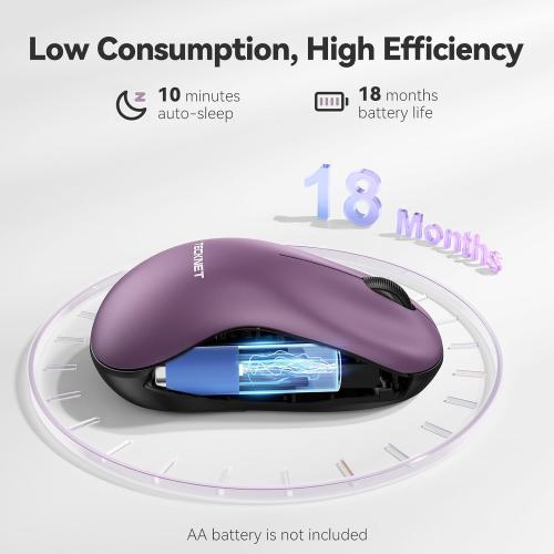 TECKNET Wireless Mouse for Laptop, 2.4G Silent Computer Mouse Quiet Click with 5 DPI Levels,Contoured Grip,Small Portable 30 Months Battery Cordless Mice for PC, Chromebook, Mac-Purple