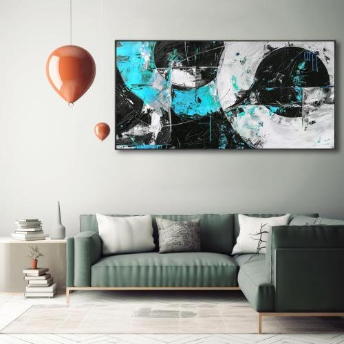 Wall Art Abstract Canvas Painting Black Blue Wall Decor Modern Artwork for Living Room Bedroom Dining Room Home Office Decor Large Framed Ready to Hang 24x48