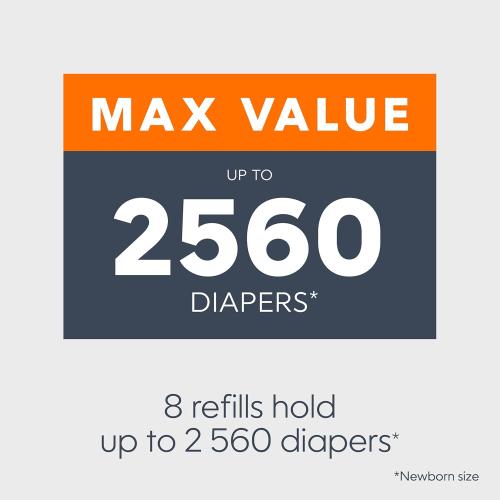 Diaper Genie Essentials Round Refill 8-Pack | Holds Up to 2560 Newborn Diapers | Features Unscented Continuous Film | Compatible with Diaper Genie Complete and Expressions Pails,8 Count (Pack of 1)