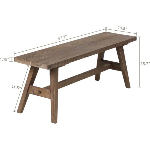 Brown Wnutrees 47 Farmhouse Wood Bench, Dining Room Bench, Entryway Bench for Living Dining Room, Solid Wood, Easy to Assemble, Brown