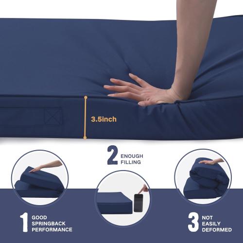 YIJIAN HOME Outdoor Bench Cushion 4 inches Memory Foam Waterproof Patio Furniture Bench Cushion Porch Swing Cushion with Handle and Adjustable Strap, 60 x 18 Inch Navy