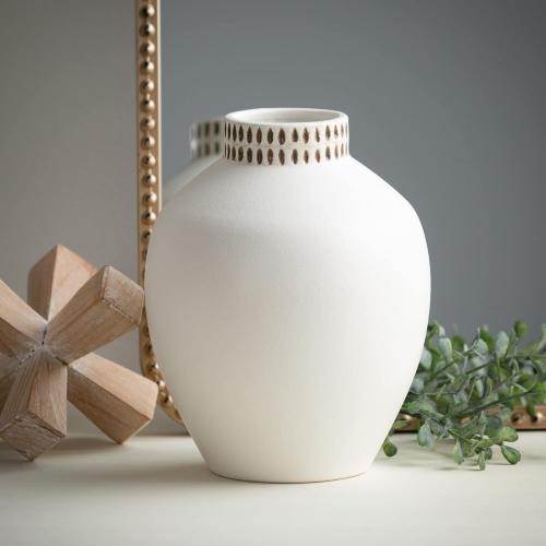 Sullivans Textured 8 Tall Round Vase, Modern Home Decor, White Flower Vase, Vases for Real or Fake Flowers, Living Room, Bedroom, and Office Decor, Decorative Ceramic Vases for Room Decor, (CM3124)