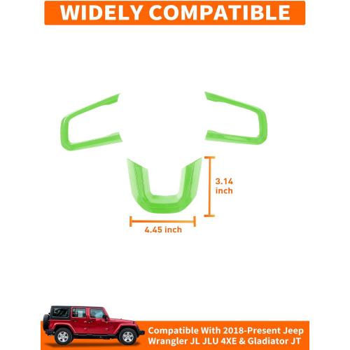 Savadicar Green Interior Accessories - Steering Wheel Trim for 2018-Present Jeep Wrangler JL JLU 4XE & Gladiator JT - Solid Color Interior Decor Upgrade Option, 3-Piece