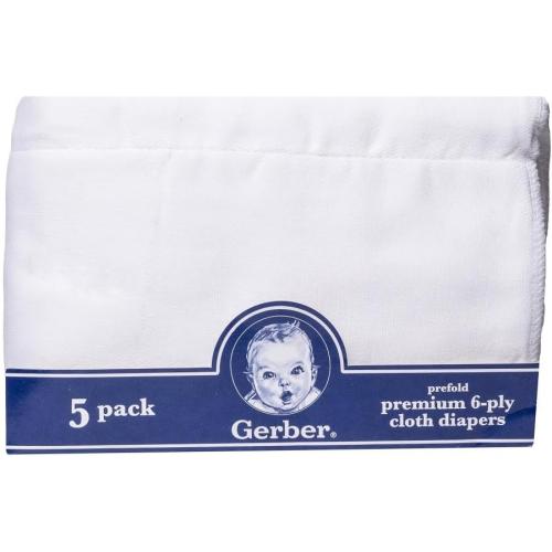 Gerber Prefold Premium 6-Ply Cloth Diapers, 5-Pack 1 Extra 100% Cotton