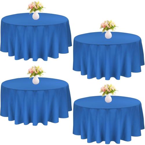 4 Pack Round Tablecloth 90 Inch Polyester Washable Fabric Table Covers for Wedding Dining Table Buffet Parties Banquet Decoration（Blue）
