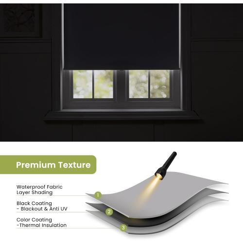 Color Grey Cordless Roller Window Shades,100% Black Out Shade for Windows,Thermal Insulated Free-Stop Blackout Blinds,Door Blinds,Blackout Window Shades Pull Down for Home,Office