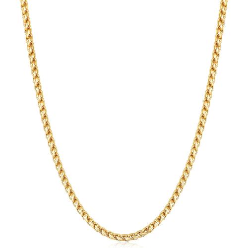 Fiusem Gold Plated Wheat Chain Necklace for Men, 2/2.5/3/4/5mm Gold Stainless Steel Necklace Chains for Men and Women 16-28 Inch, Jewelry Gift