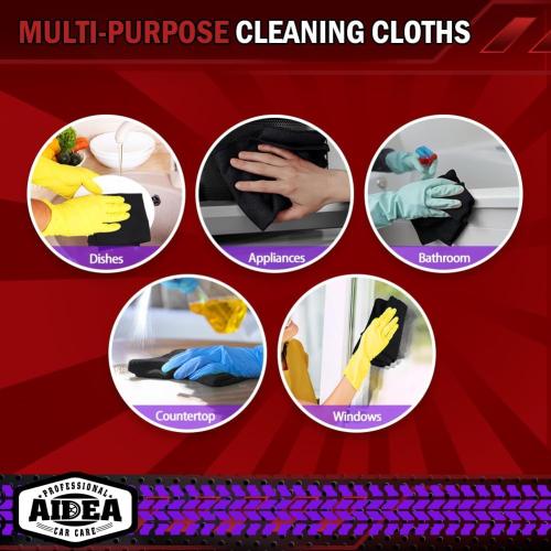 AIDEA Microfiber Cleaning Cloth Black 10PK, Microfiber Towels for Cars, Premium Wash Cloths, Dusting Cloth Lint Free Cleaning Rags for SUVs, House, Kitchen, Window, Cleaning Supplies12×12