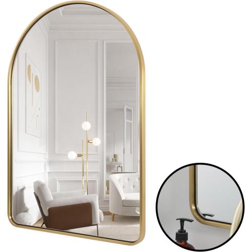 Size 20x30 Color  Gold ANDY STAR Brass Mirror, Size 20x30 Gold Arched Mirror, Brass Bathroom Mirrors for Wall in SUS304-Anti-Rust, Seamless Tube Metal Frame, Wall-Mounted Vertical 1’’ Deep