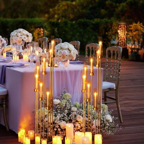 2Pcs Gold 7 Arm Candelabra Candle Stand for Wedding, Metal Candlestick Holder with Acrylic Lampshade for Theme Party Table Centerpieces Wedding Holiday Birthday Party (48Inch) Fit LED Taper Candles