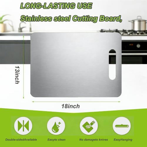 Stainless Steel Cutting Board with Lip 304 Metal Chopping Board for Kitchen (One Size, Oblong)