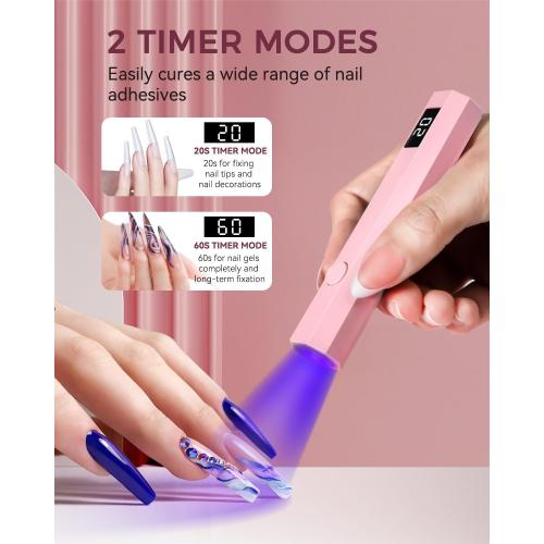 UV Nail Light Handheld UV Light for Nails 3W Portable Led Lamp with 2 Timer Settings 20/60s for Gel Polish Home DIY Salon Women(Pink)