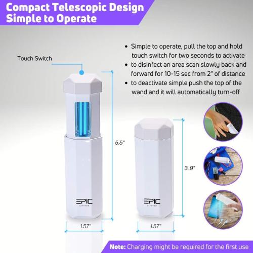 2Pack... UV Light Sanitizer Wand Portable Mini UVC Wand Light Sanitizer USB Rechargeable Retractable UV Sanitizer Wand for Home Office Travel Car