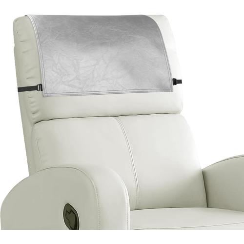 Headrest Cover for Recliner Chair Recliner Headrest Protector Faux Leather Headrest Cover with Elastic Straps Couch Headrest Cover for Furniture Sofa Protector 17 x 27In(Light Gray)