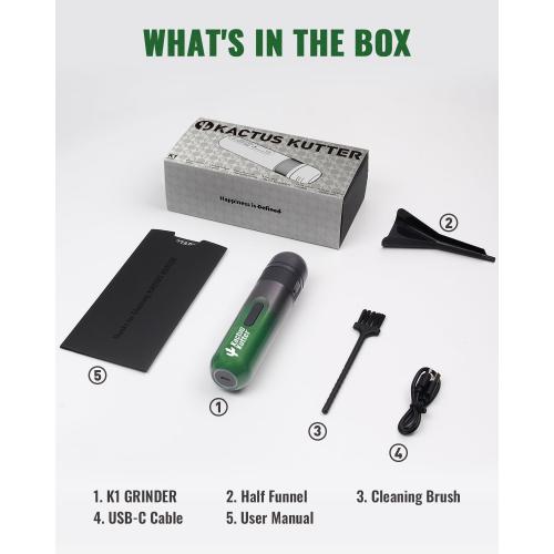 Black and Green K1 2024 Electric Kitchen Grinder Automatic Spice Mill Rechargeable Battery Powered For Grinding up to 1 Gram