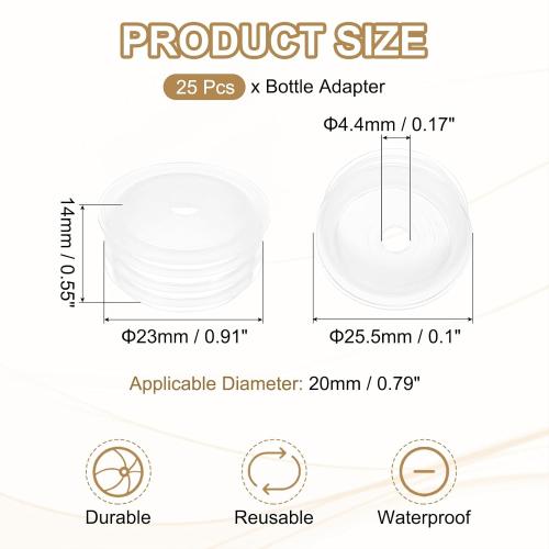 PATIKIL Bottle Adapter 0.83/21mm, 25 Pcs Press in Bottle Adapter Plug for Oral Dispensers Liquid Oil Plastic Glass Bottles Stopper, Clear