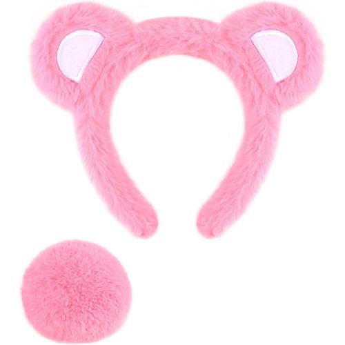 3 Pcs Halloween Bear Costume Include Bear Ear Headband,Tail and Fabric Patches for Men Women Party Cosplay
