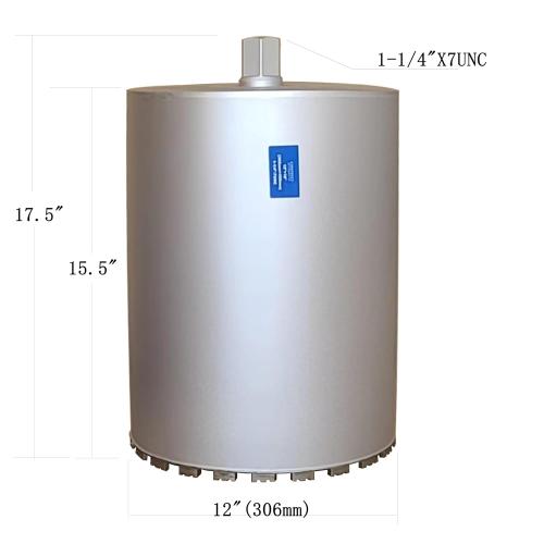 Wet Diamond Core Drill Bits, 12/306mm Diameter, 15-1/2/395mm Drilling Depth, 1-1/4-7 UNC Thread Arbor, Crown Shaped Segments,for Brick,Block,Masonry,Stone,Concrete. (12)