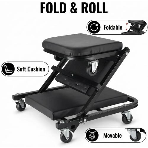 WEEK NINE 36 Inch Foldable Z Creeper Seat, 2 in 1 Rolling Chair and Work Bench for Garage Auto Repair, 330 LBS Capacity, Black