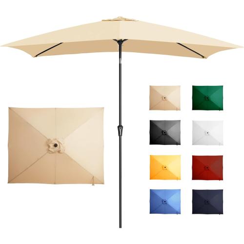 Ayge 6.5x10FT Rectangular Patio Umbrella Outdoor Table Umbrella w/Push Button Tilt & Crank Rectangle Market Umbrella UV Protection for Garden,Deck,Lawn,Yard & Pool,Beige